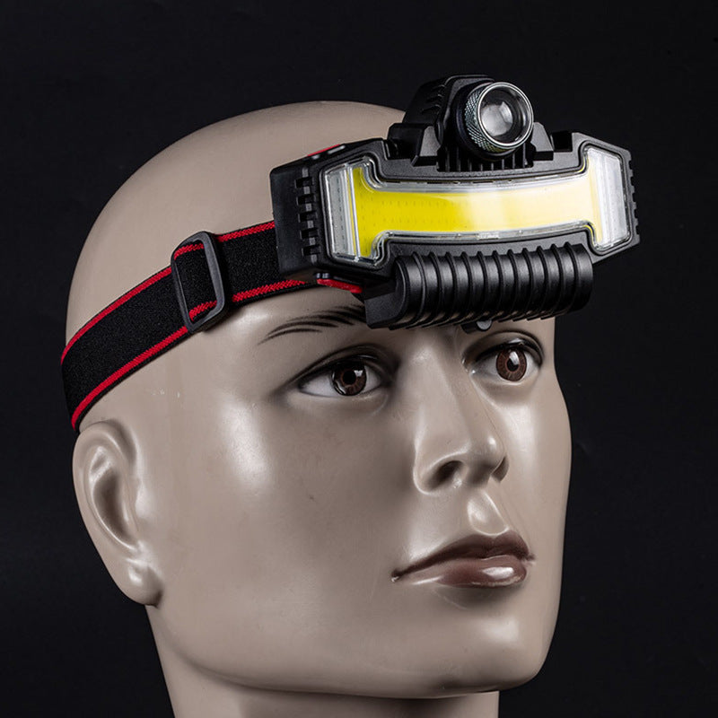 Cross-border new COB strong light headlight Type-C charging outdoor warning red and blue flash zoom LED headlight