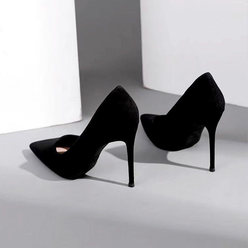 Women's high heels - new spring/autumn 2025 collection: black stiletto pointed-toe pumps, suede professional shoes, plus size available, export quality, formal dress shoes