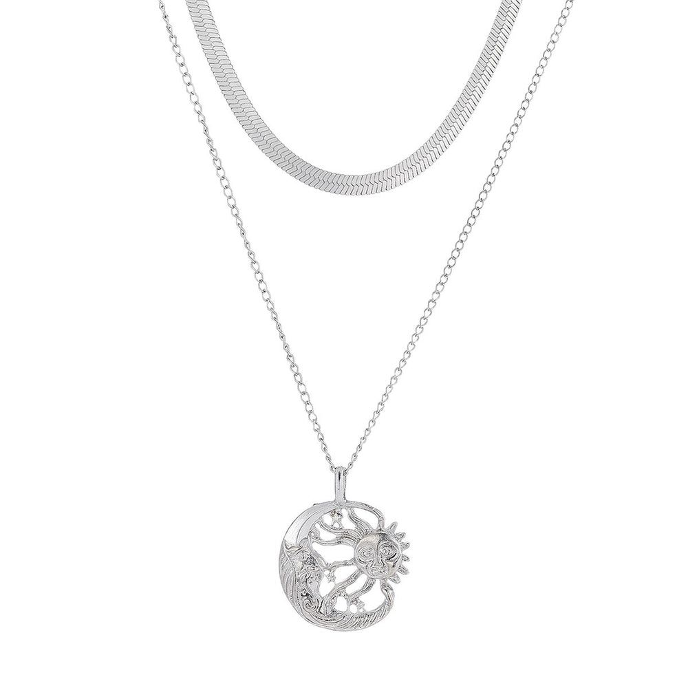 European and american cross-border jewelry fashionable minimalist sun moon disc pendant necklace women's unique multi-layered choker necklace