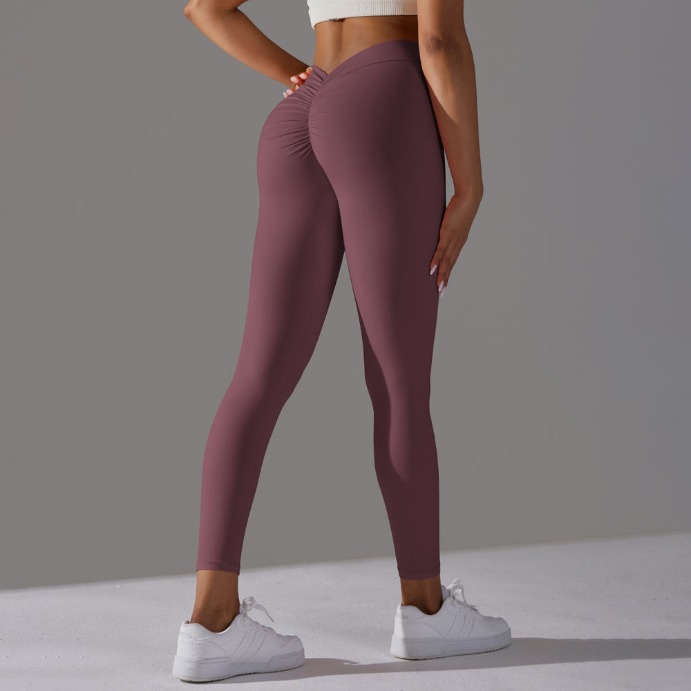 Fashionnew arrival butt lift and tummy control without embarrassing line elastic tight yoga pants v waist brushed nude sports fitness pants