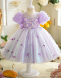 Rainbow girl's dress - new style first birthday baby dress with 3d butterfly back, bubble sleeves, and sequin detail