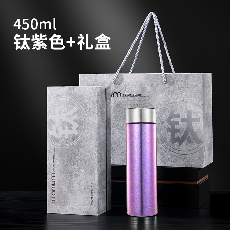 High-end pure titanium thermos cup, tea business double-layer titanium cup, straight cup, health water cup, tea and water separation for men and women