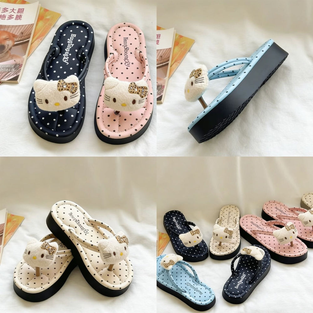 Kitten polka dot flip-flops outwear sandals new arrivalinsfashionthick sole flip-flops korean style home slippers for women