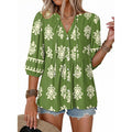 summer bohemian floral short sleeve button-down v-neck ruffle trim babydoll casual loose shirt