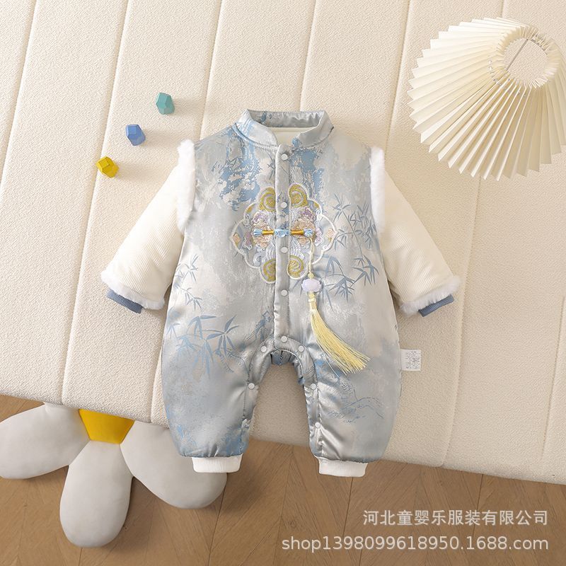 Men's and women's jumpsuits, chinese style, baby clothes, baby's full month, 100 days, one year old, thickenedlong sleeves, trendy