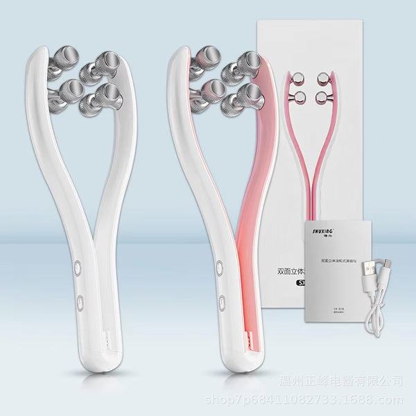 EMS micro-current double-sided three-dimensional roller type face-saving beauty instrument double-row roller firming V-face lifting skin instrument