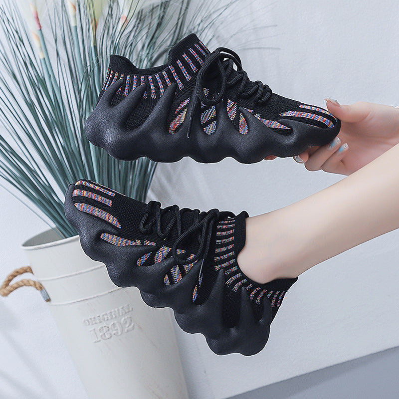 2025 new versatile trendy student casual sports running shoes soft flat anti-slip flyknit breathable mesh women's shoes