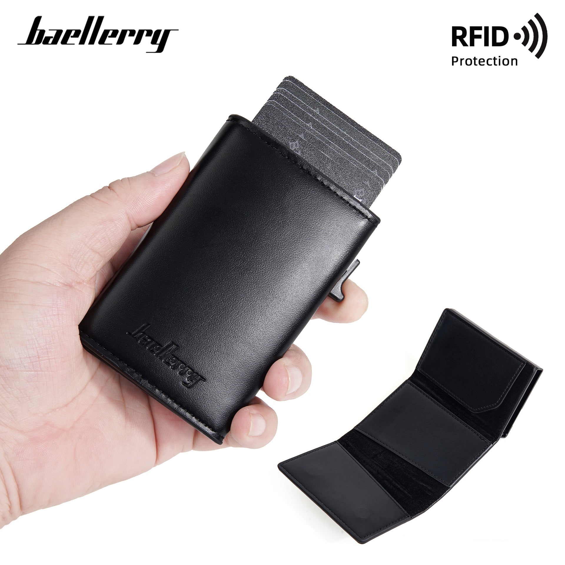 New men's senior sense baellerry side push zipper bag magnet aluminum box RFID elastic card type card bag card holder