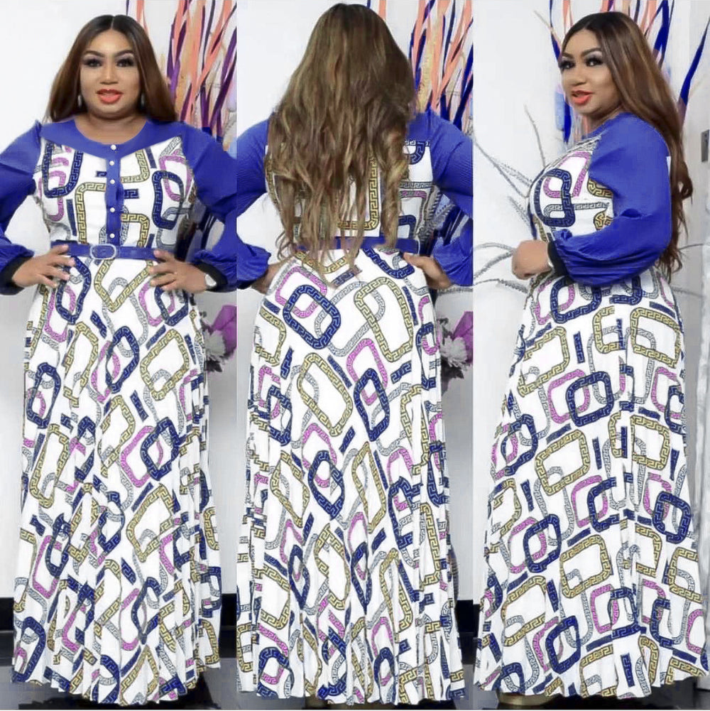 African women's clothing  european and american foreign trade plus size  socialite style high waist printed letter dress
