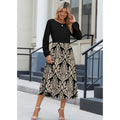 fall/winter women's long-sleeve casual flowy a-line bohemian midi dress