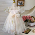 summer girls' dress - sweet floral print, bubble sleeves, formal dress, everyday satin ribbon princess dress - clearance sale (limited sizes available)