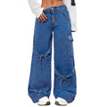 e-commerce  us & european design bow tie workwear style jeans women's casual straight-leg pants wide-leg pants