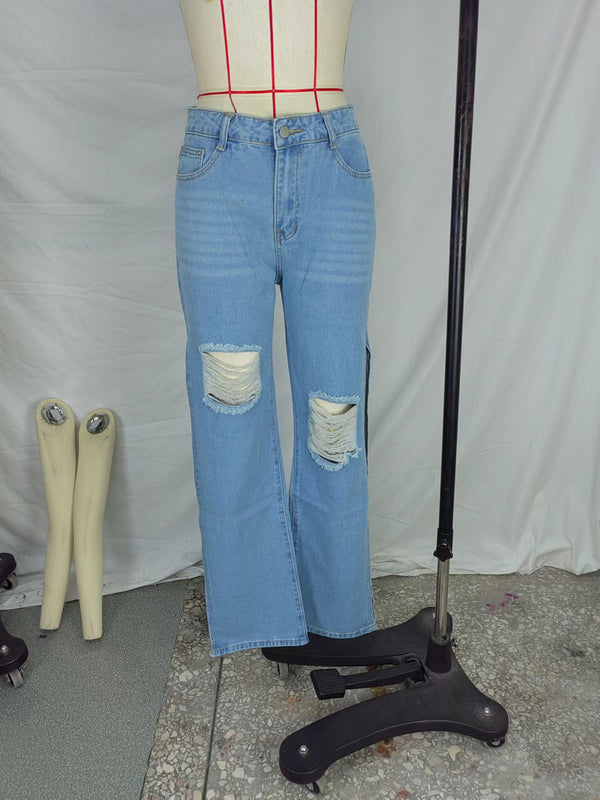 New jeans women's  jeans wish  Europe and America ripped open women's jeans