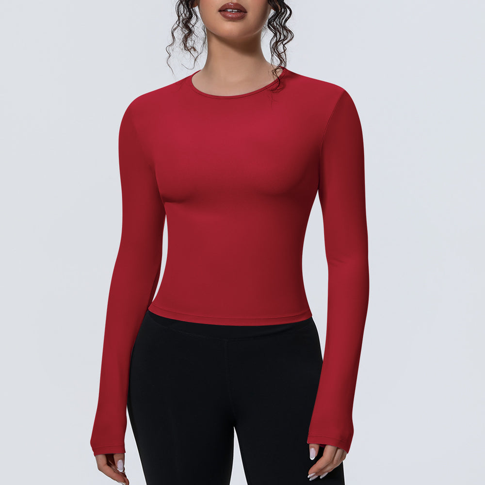 new arrival sports nude waist silmlong sleeves breathable yoga clothes t-shirt running training fitness tops for women