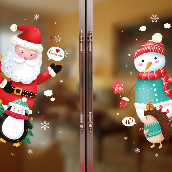 New Christmas window sticker double-sided transparent pvc glass sticker Santa snowman decoration door sticker Christmas wall sticker