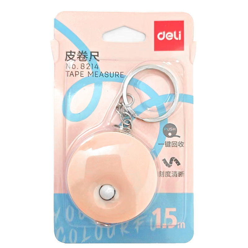 Deli 8214 tape measure, candy-colored keychain, tape measure 1.5 meters, clothing measure, soft measure, small tape measure, telescopic pull measure