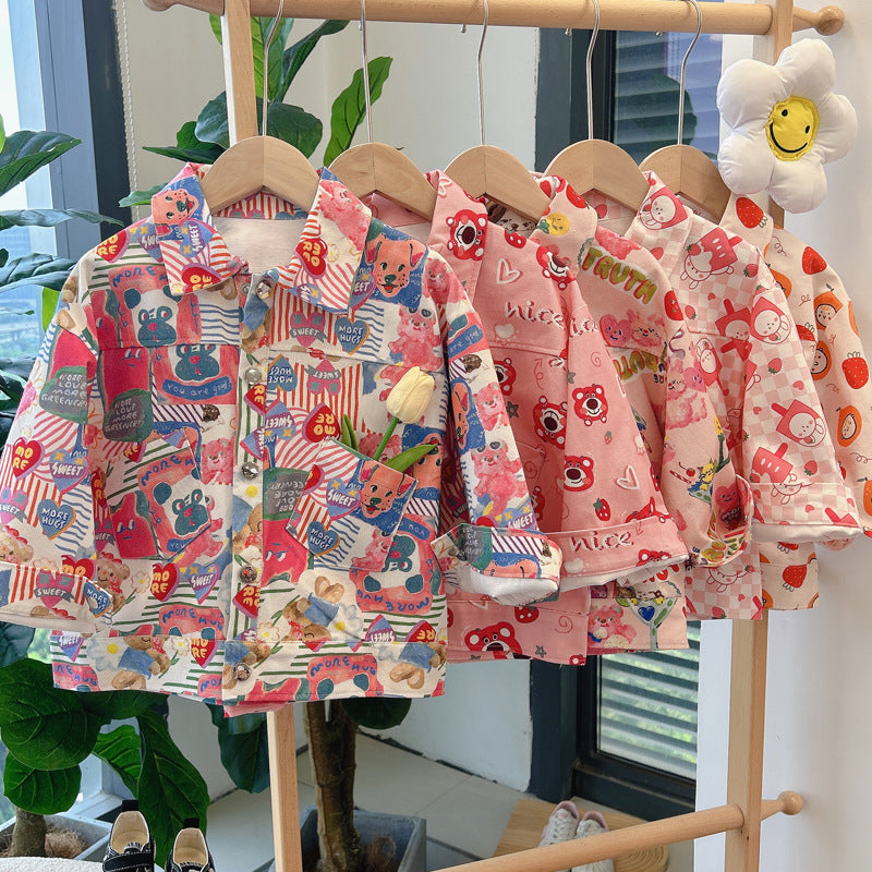 Kidsautumnew arrivalpure cottonoutwearfashionable cartoon outwear stand collar shirt western stylek-stylespring & falleasiest for match