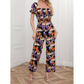 code new arrival  women's original fashion bohemia square neck printing jumpsuit