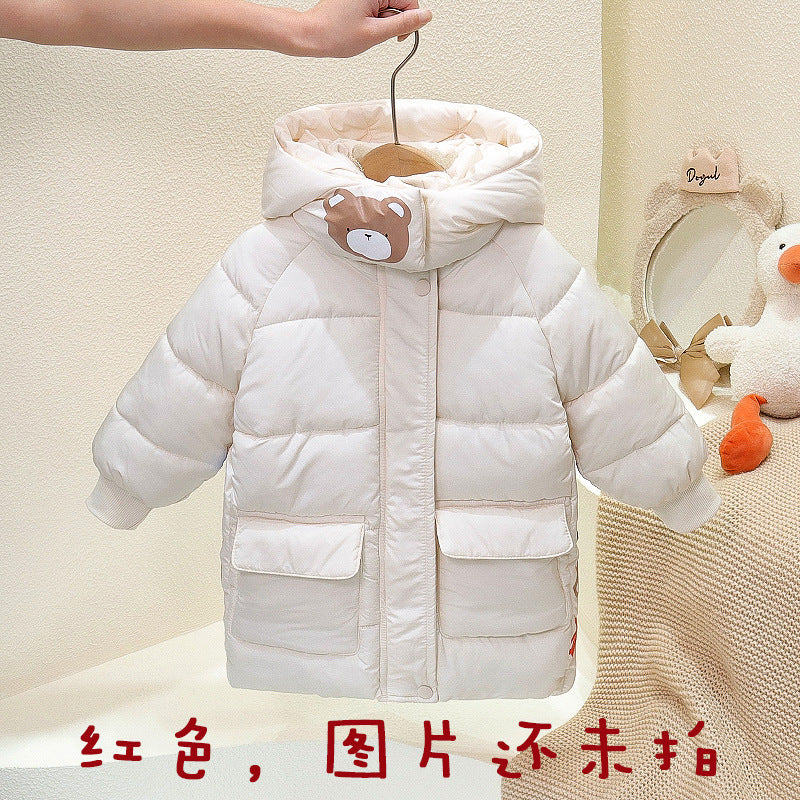 Girls' mid-length padded puffer jacket -  winter new arrival - korean style warm cotton coat for toddlers and little girls - trendy
