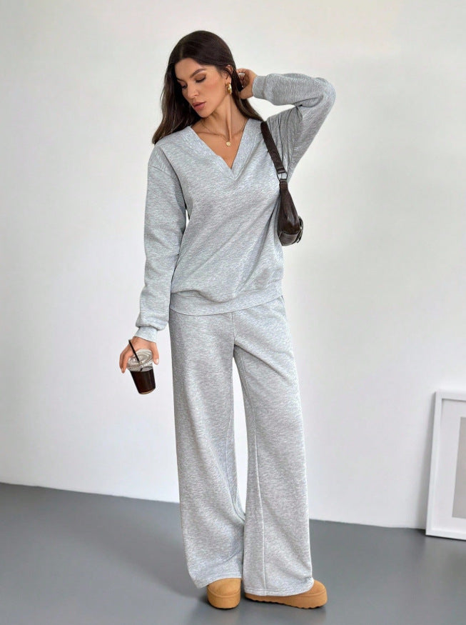 European and american  fall/winter new women's two-piece set: high-neck long sleeve top and wide-leg high-waisted pants casual sweatshirt set
