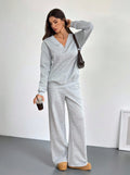 European and american  fall/winter new women's two-piece set: high-neck long sleeve top and wide-leg high-waisted pants casual sweatshirt set