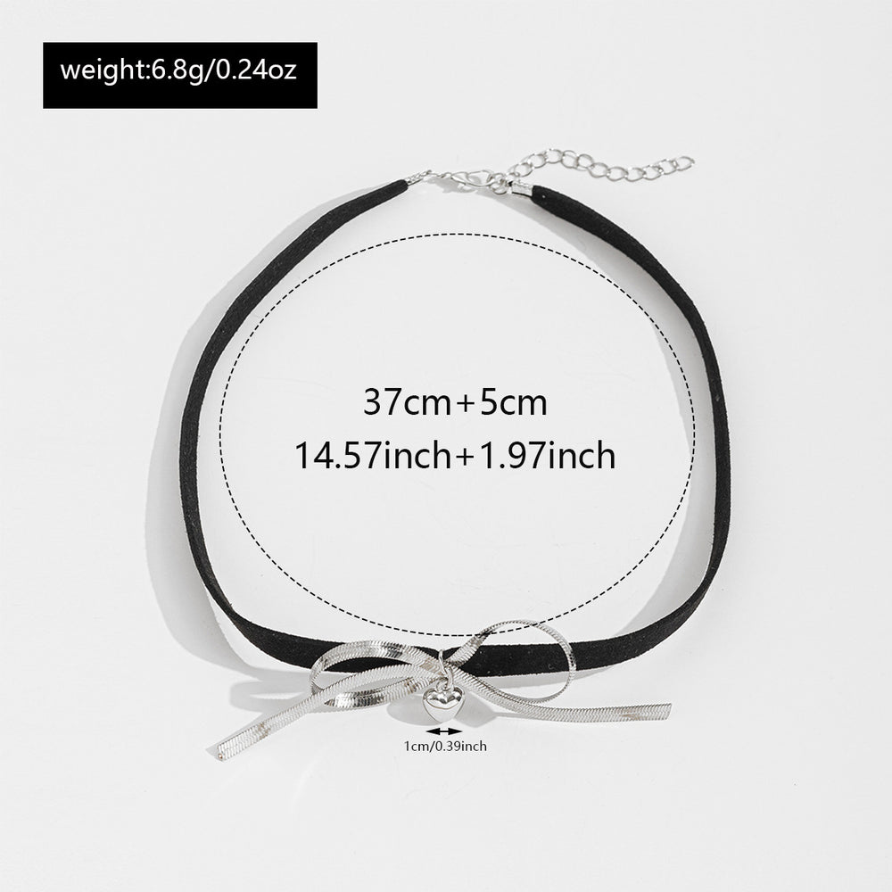European and american cross-border niche bows choker necklace hot girl fashion personalized metal heart clavicle chain necklace
