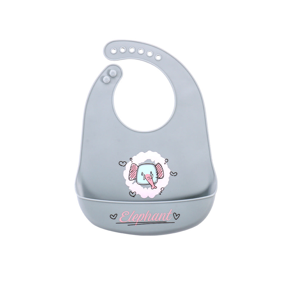 Children's silicone printed flat bib platinum silicon Baby feeding tableware set Anti-dirty saliva pocket