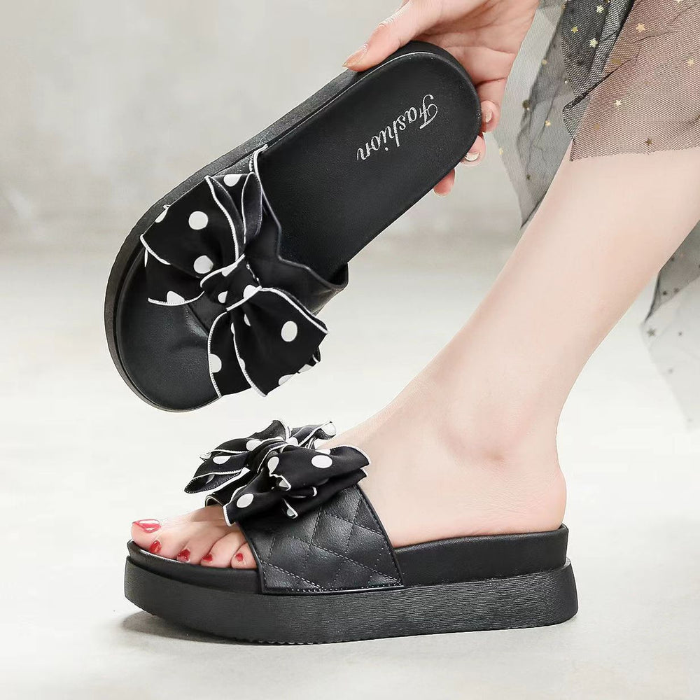 Thick sole bear bows slippers women's summer outwear 2025 new arrival fairy style fashion heightenednon-slip sandals women's slippers