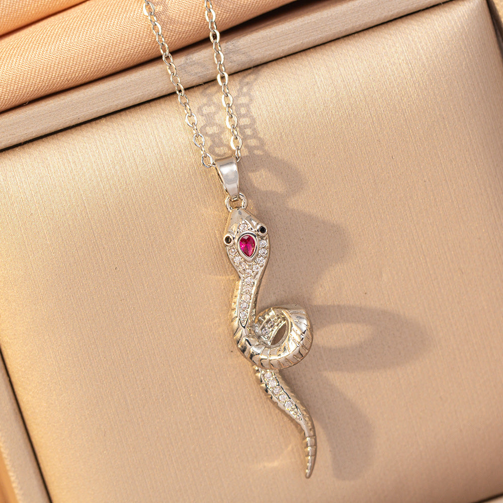 [copper inlaid with zirconium] cross-border hot-selling snake-shaped necklace for women, personalized fashion stainless steel elegant accessible luxury clavicle chain jewelry