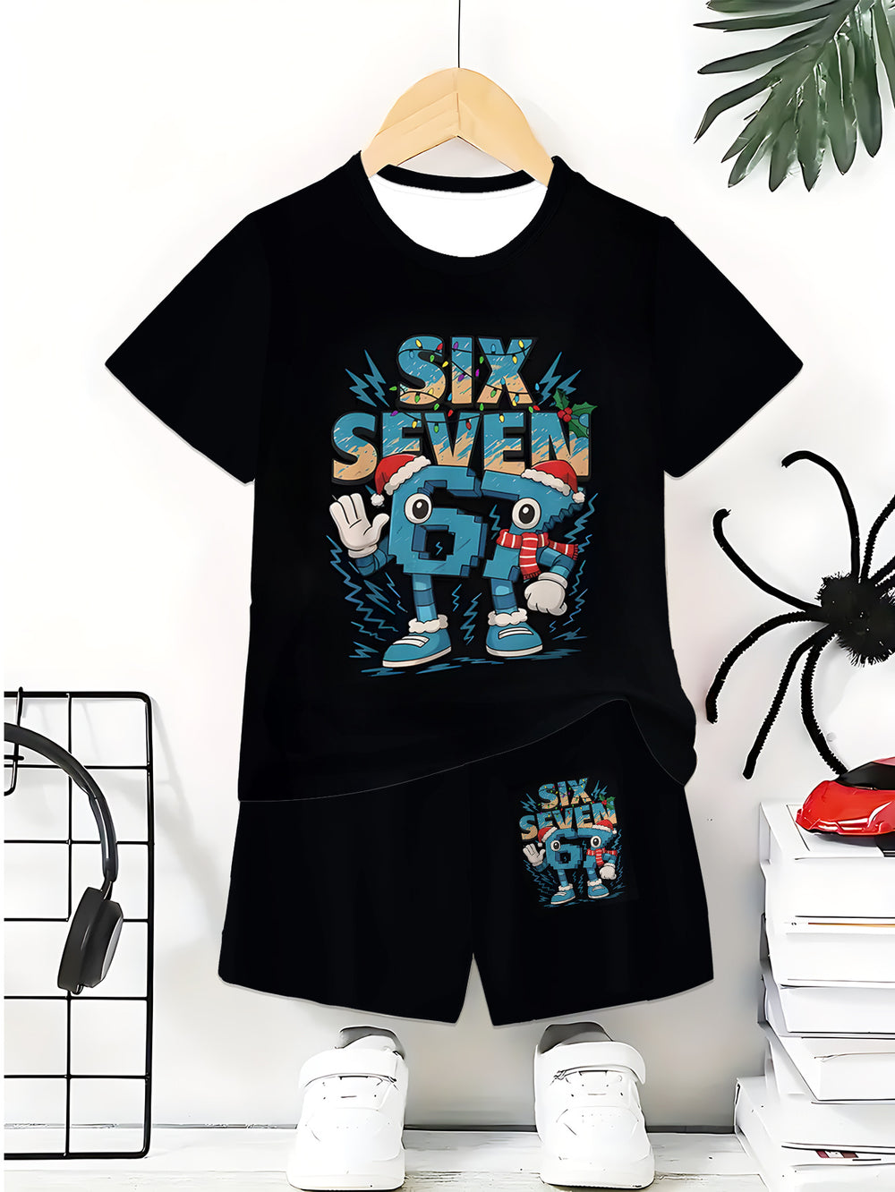 "stylish digital 67 print," perfect for summer wear, boys' outdoor sports t-shirt set