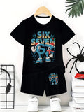 "stylish digital 67 print," perfect for summer wear, boys' outdoor sports t-shirt set