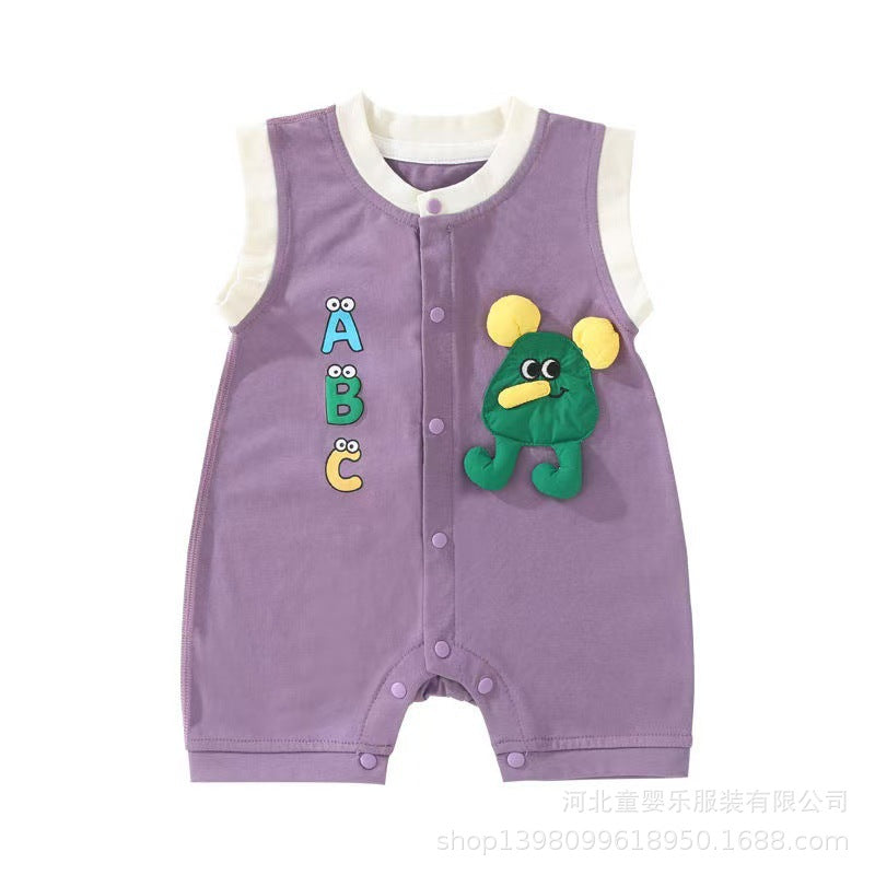 Summer outfit for baby boys and girls: lightweight sleeveless romper - newborn bodysuit, wide shoulder tank top, perfect for crawling and outdoor wear