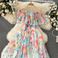 2024 new floral collection resort dress - women's ruffle one-shoulder slim-fit maxi chiffon fairy dress
