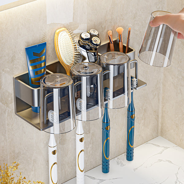 Toothbrush Shelf No Punching Gun Ash Bathroom Mouthwash Cup Tooth Cup Wall Mounted Storage Box Electric Toothbrush Shelf