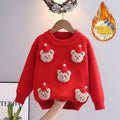 Christmas kids' sweater - korean velvet thickened, cartoon bear hand-knitted base layer for boys and girls