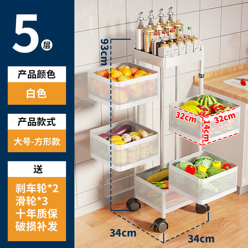 360-degree rotating vegetable organizer, kitchen floor-standing multi-tier round storage rack, dedicated basket storage for vegetables