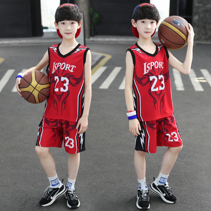 boys' summer basketball jersey set - kids' indoor student quick-dry, wear-resistant, anti-slip sleeveless sports outfit for mid-to-large children