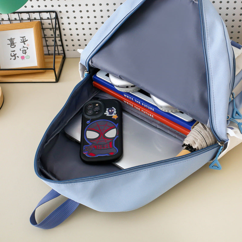 New student schoolbag cute cartoon backpack simple and lightweight large capacity backpack four-piece set for primary and secondary schools