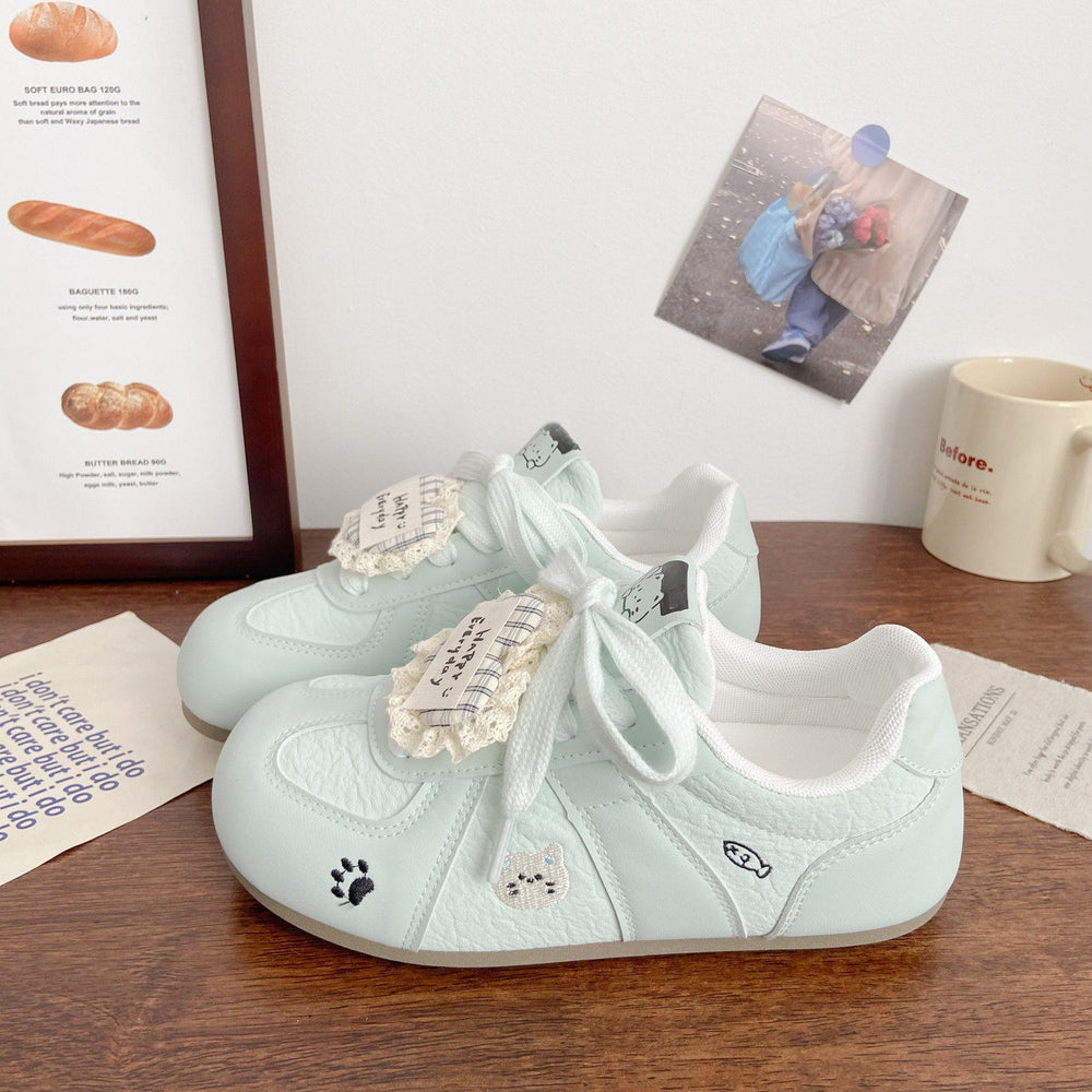 Versatile round-toe student sneakers, sweet style flat shoes, 2026 spring new collection, collegiate style color block german army trainers