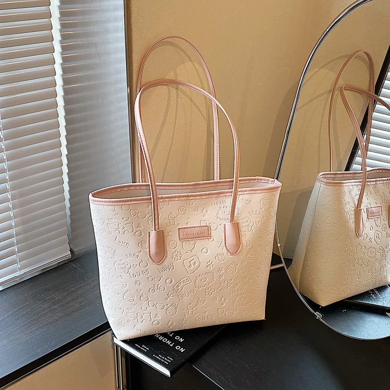 Large capacity korean style shoulder bag for women, 2026 spring new arrival, minimalist fashion handbag, versatile commuter tote bag