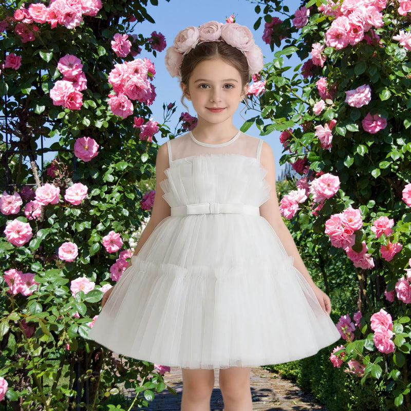 summer new girls' dress - european & american style sleeveless mesh tutu dress - kids' bow princess dress - little princess