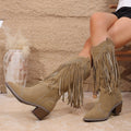 new pointed-toe rivet mid-heel v-cut knight boots - autumn retro cross-border chunky heel plus size high boots for women