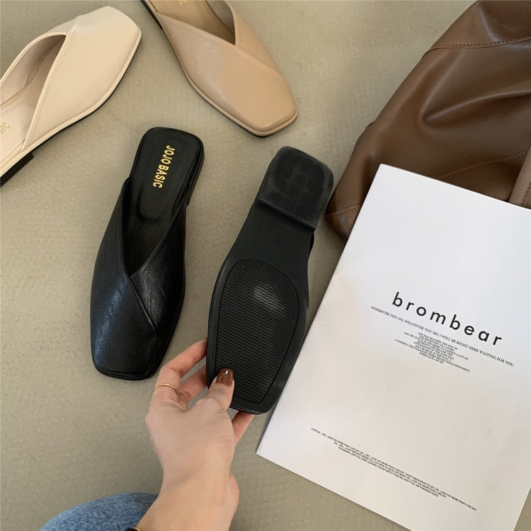 Women's slippers for outdoor wear, closed-toe, 2024 new summer half-slippers, fashionable mules, trendy slides, instagram-famous sandals
