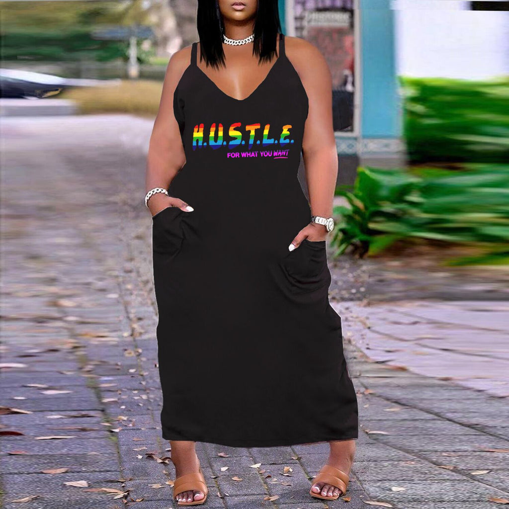 SK2411 European and American sexy suspender loose print large size dress