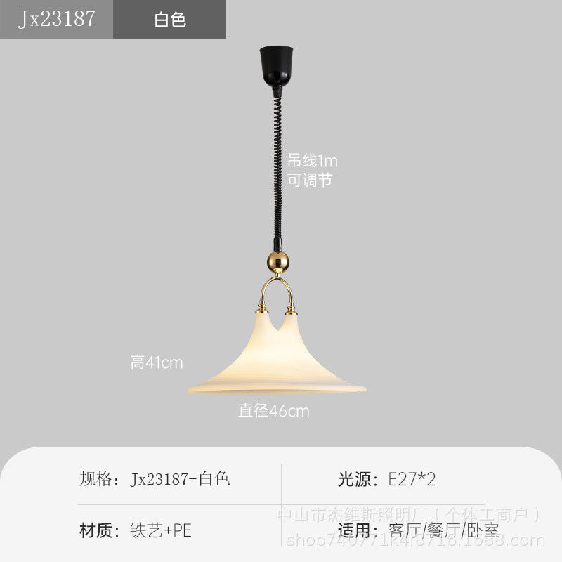 Vintage-style extendable spiral pendant glass chandelier - retro caramel stripe hand-crafted glass pendant light