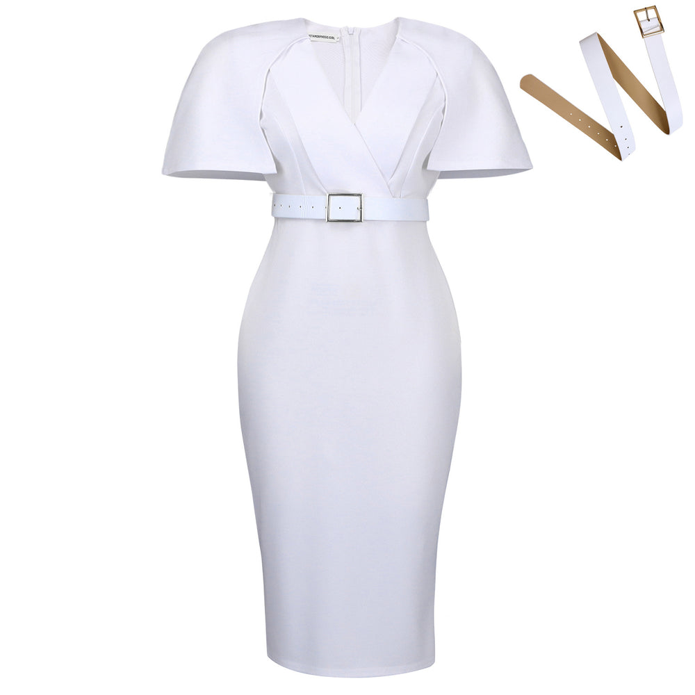 D623 european and american new style dress plus size women's elegant commute slimming v-neck cape foreign trade dress