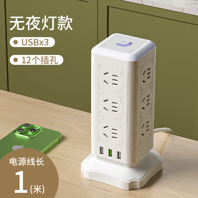Multi-outlet vertical power strip with usb ports, multifunctional home & office power strip, cube power strip with cord management, desktop night light