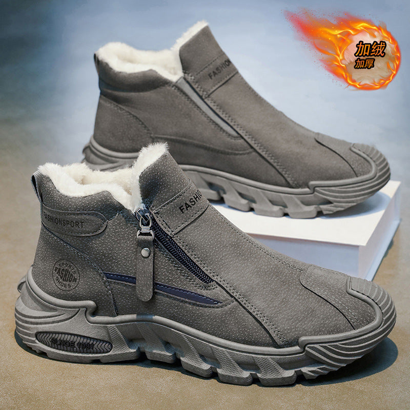 2025 winter trend: new high-top cotton shoes - bestselling men's non-slip work boots, versatile, warm, thick-soled, fleece-lined cotton boots