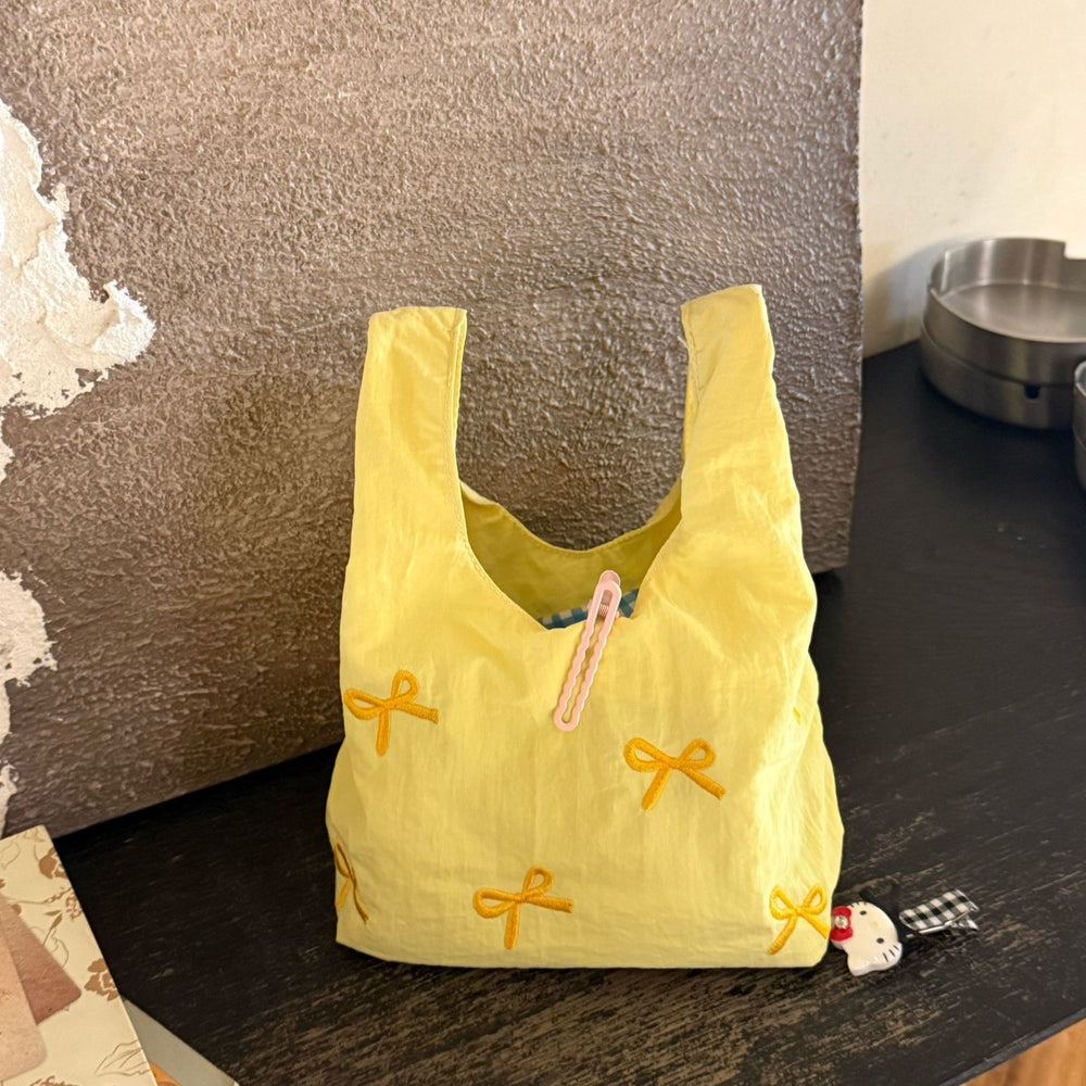 Mint green bow embroidered handbag - girly, portable mini tote bag for everyday commuting, cute storage pouch, exquisite design
