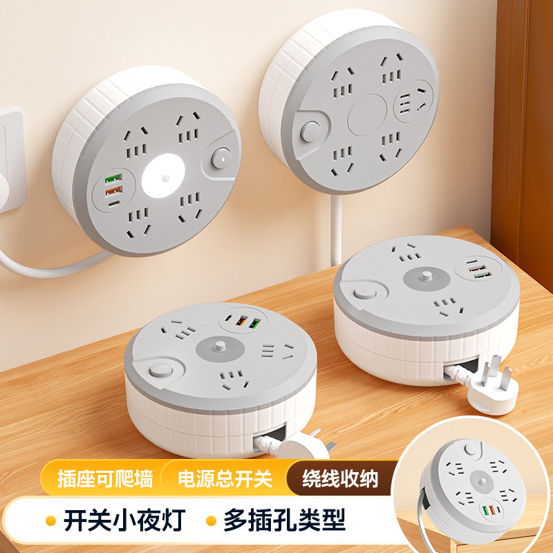 For homeround socket can store multi-function plug-in board student dormitory multi-hole usb night light plug-in board drag power strip